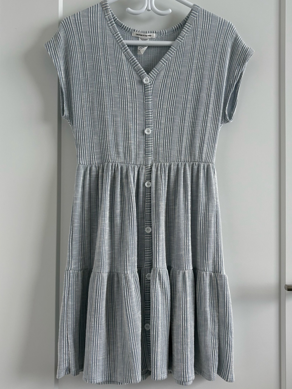 Caution to the Wind Blue Striped Tiered Dress